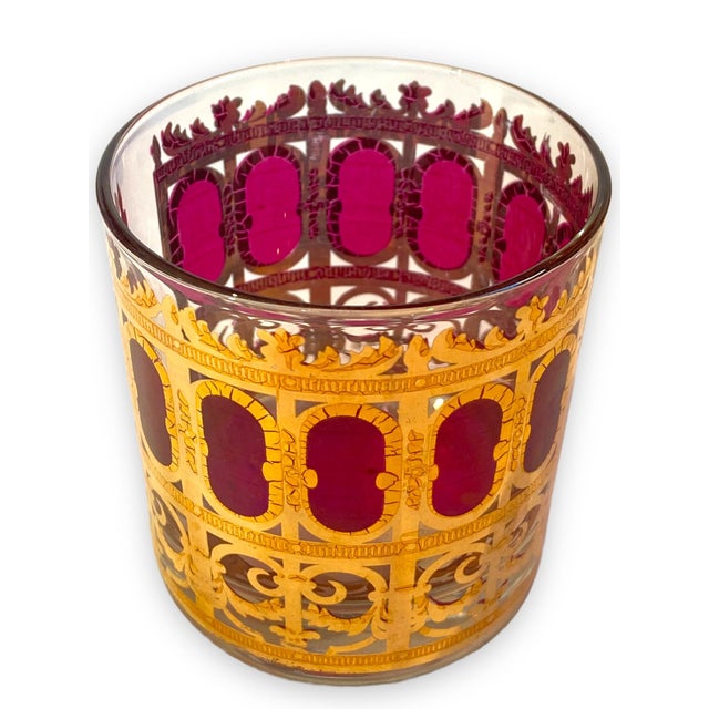 Morphew Abode 1960s Culver Burgundy Art Deco & 22k Gold Lowball Cocktail Glasses- Set of 5 For Sale In Miami - Image 6 of 11