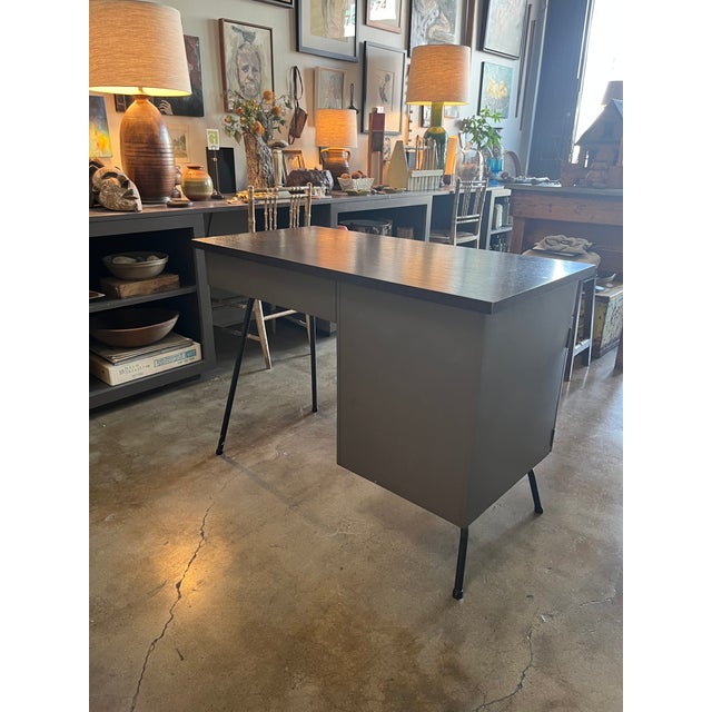 Vintage Metal Desk With Walnut Top For Sale - Image 4 of 8