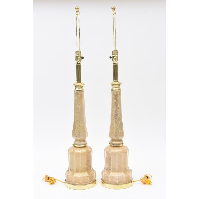 Vintage Maison Bagues Glass Table Lamps With Gold Inclusions and Brass, Pair Of, 1940's For Sale - Image 11 of 13