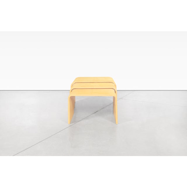 Canary Yellow 1970s Vintage Goatskin "Waterfall" Nesting Tables by Aldo Tura For Sale - Image 8 of 12