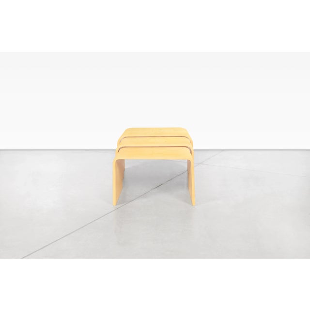 Mustard Vintage Italian Modern Goatskin Waterfall Nesting Tables by Aldo Tura, 1970s For Sale - Image 8 of 12