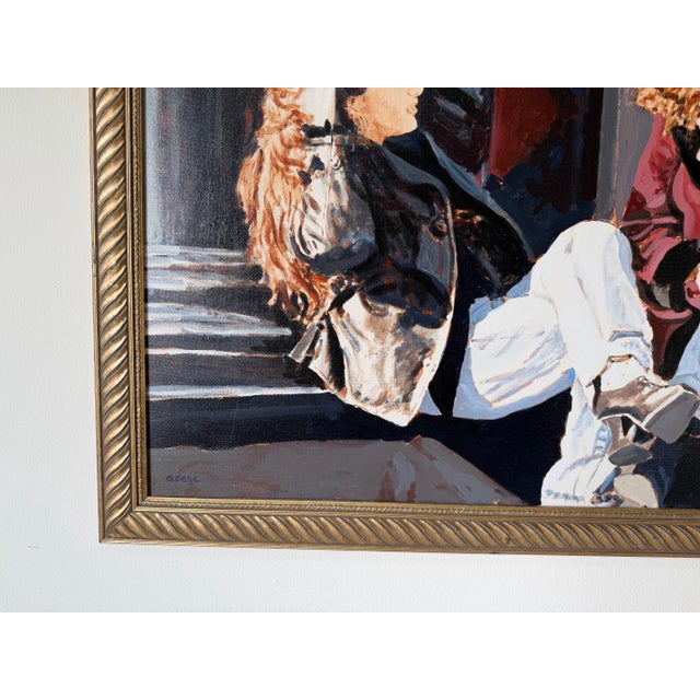 Brown 1980’s Vintage Azene Figurative Scene Oil on Canvas Painting, Framed For Sale - Image 8 of 12