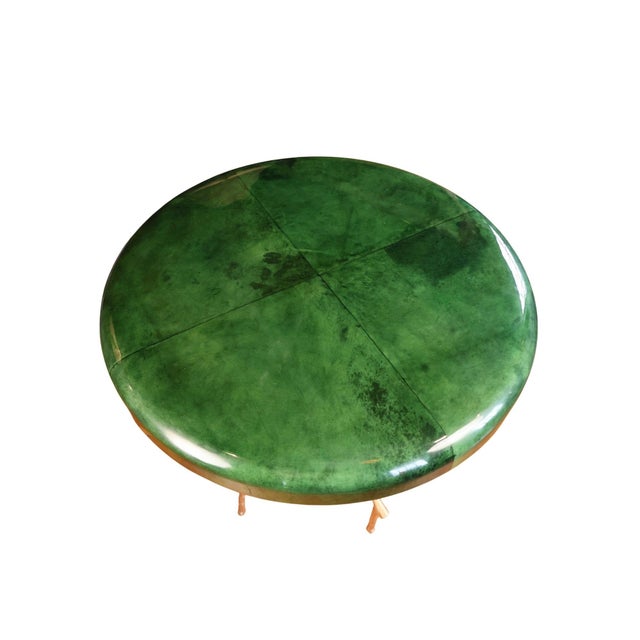 Made Goods Emerald Green Vellum Top Side Table With Sculptural Brass Base by Made Goods For Sale - Image 4 of 7