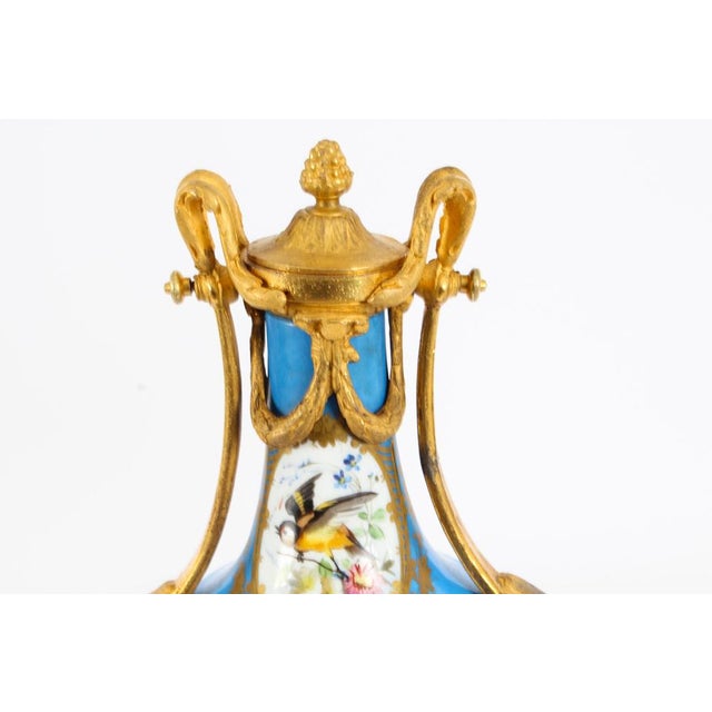 Antique French Bleu Celeste Sevres Urns, 19th Century, Set of 2 For Sale - Image 5 of 18