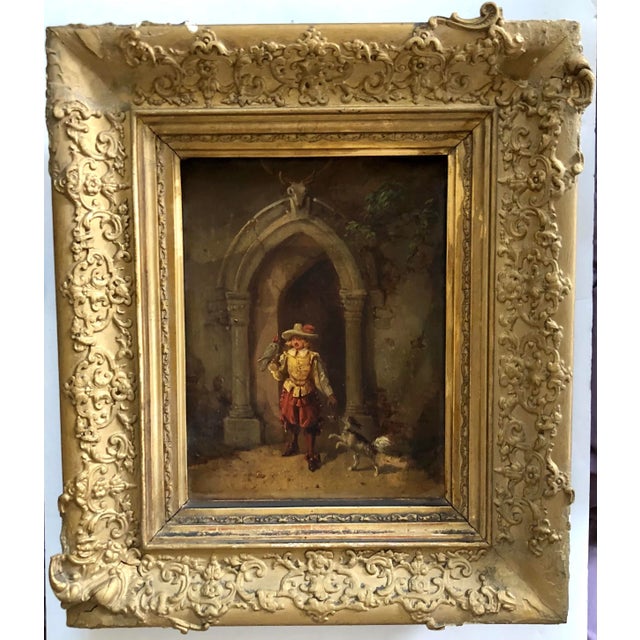 19th C. French Oil on Canvas Painting of Falconer With Dog For Sale - Image 11 of 13