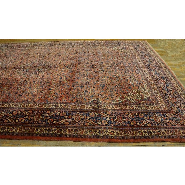 1900s Fine Traditional Antique Red Rust Floral Medallion Dabir Kashan Rug For Sale - Image 4 of 9