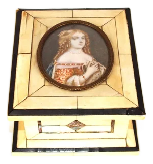 Early 19th Century Antique Bone Box With Miniature Hand Painted Portrait