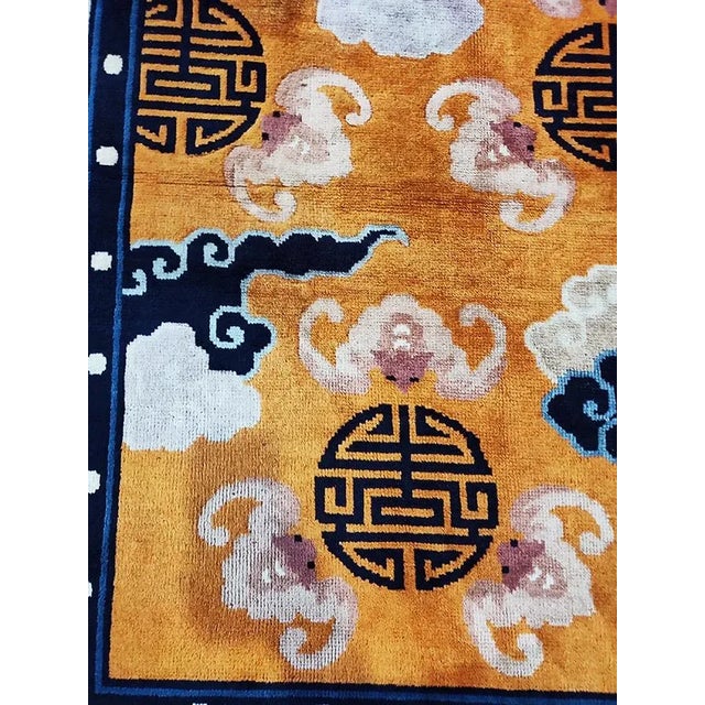 Chinese 1960s Orange Cloud Bands Symbols Antique Chinese Peking Rug 7'2" X 10'4" Knotted Wool Carpet For Sale - Image 3 of 10