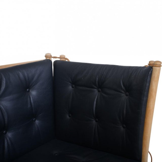 Black Spoke Back Sofa in Beech and Black Leather by Børge Mogensen, 1963 For Sale - Image 8 of 18