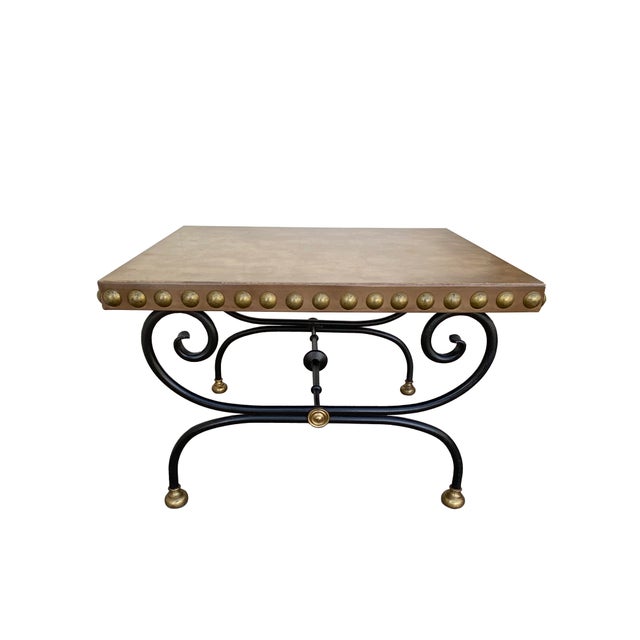 Art Deco Parisian Maison Jansen-Style Hand-Forged Iron and Leather Cocktail Table For Sale - Image 3 of 8