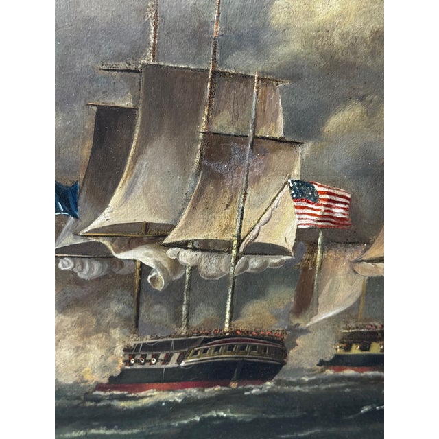 War of 1812 Marine Sea Battle Oil Painting — Old Ironsides Uss Constitution Captures HMS Cyane & HMS Levant, English School c.1830 Framed For Sale - Image 14 of 18