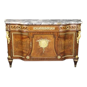 French Linke Quality Antique Mahogany Commode with Dore' Bronze Putti Mounts