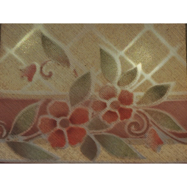 Antique Wire Mesh Rembrandt Style Shade With Painted Stenciled Red Rose and Green Floral Design on 1920s Painted Gold Floor Lamp For Sale - Image 13 of 15