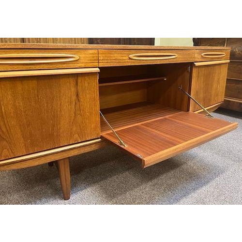 Mid Century Modern Bow Front Teak Credenza W/ Drop Front Mini-Bar c.1960 For Sale - Image 4 of 15
