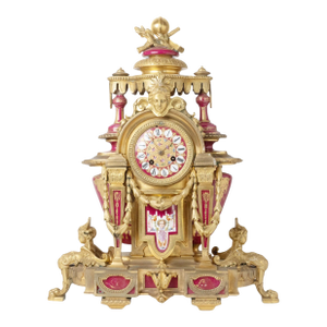 Antique French Sèvres Porcelain and Gilt-Bronze Ormolu Mounted Clock, Mid-19th Cent