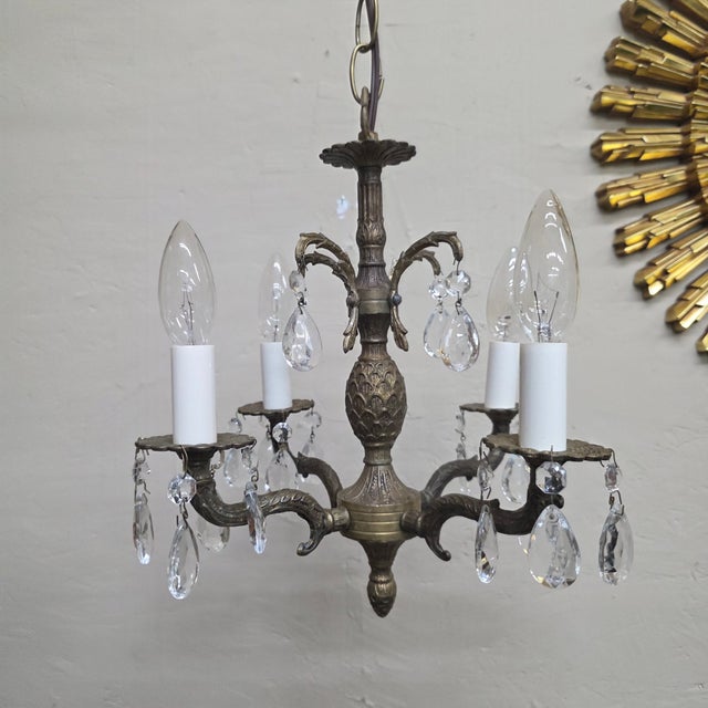 1960s Brass Pineapple Crystal Four-Light Chandelier For Sale - Image 16 of 17