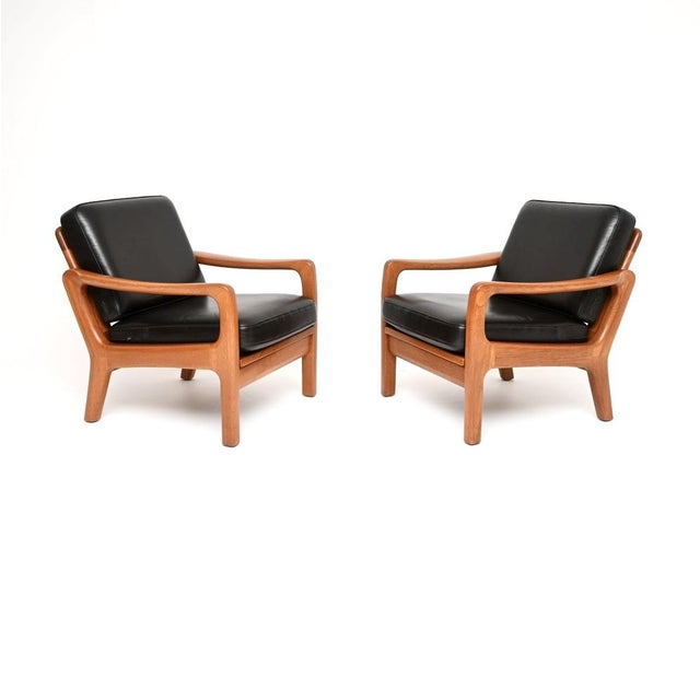 Vintage Danish Teak and Leather Armchairs with Ottoman by Juul Kristensen, 1960, Set of 3 For Sale - Image 4 of 11