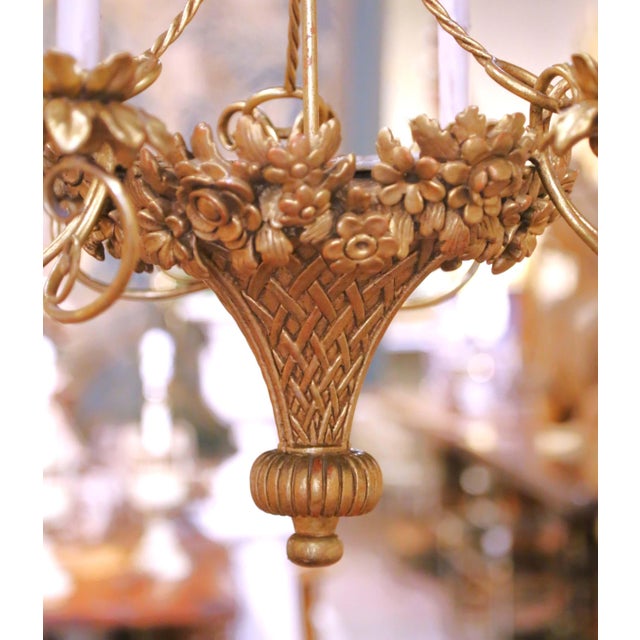 Mid-Century French Louis XVI Giltwood Six-Light Basket Floral Chandelier For Sale - Image 10 of 10