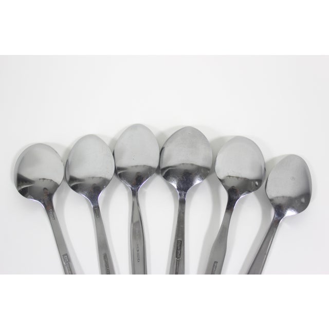 Vintage Mid Century Modern Stainless Steel Soup or Table Spoons, Mismatched Table Setting - Set of 6 For Sale - Image 6 of 9