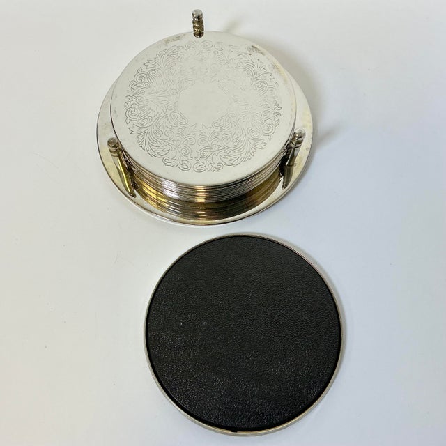 Mid 20th Century Hollywood Regency Chippendale Silver Plate Coasters and Caddy - Set of 7 For Sale - Image 15 of 15