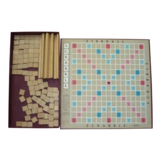 1953 Scrabble Board Game Word Game in Burgundy Box For Sale