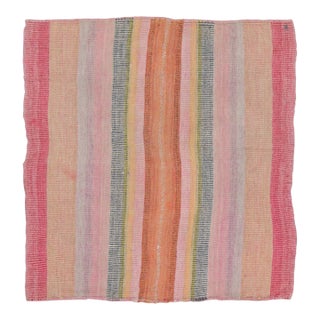 Vintage Peruvian Square Kilim, Muted Pink & Orange Striped Design - Rug & Kilim For Sale