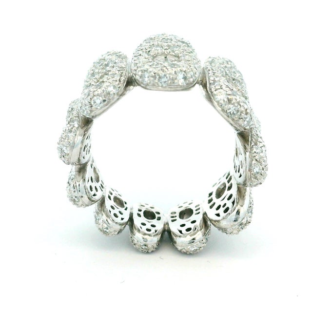 1990s Italian 18k White Gold 3 Carat Pavé Diamond Sculptural Statement Ring, Size 7 For Sale - Image 11 of 15