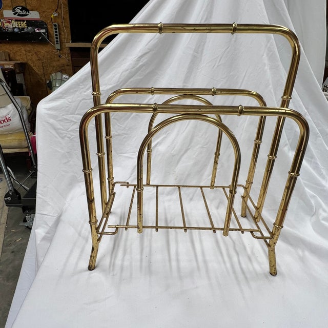French Country Hollywood Regency Faux Bamboo Magazine Stand For Sale - Image 3 of 4