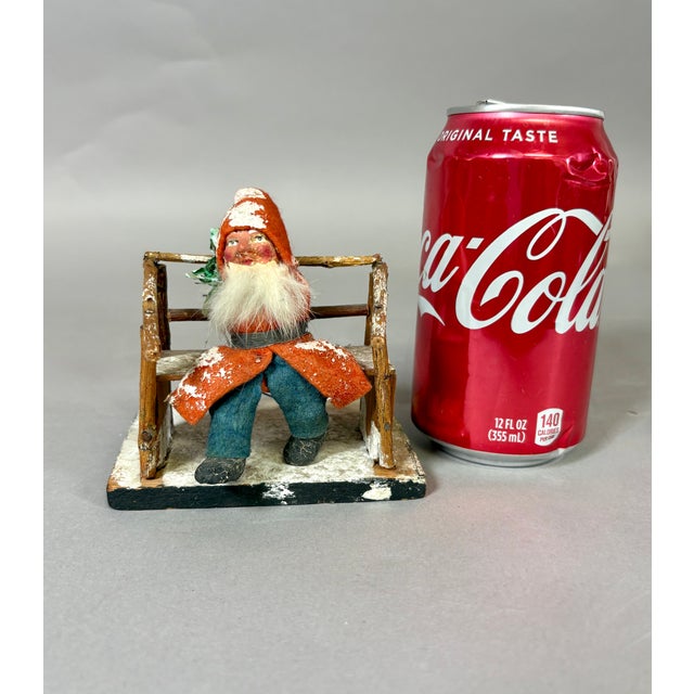 Rustic Antique German Santa Tomte Nisse Christmas Folk Art Figure on Bench, C. 1930s–40s For Sale - Image 3 of 6