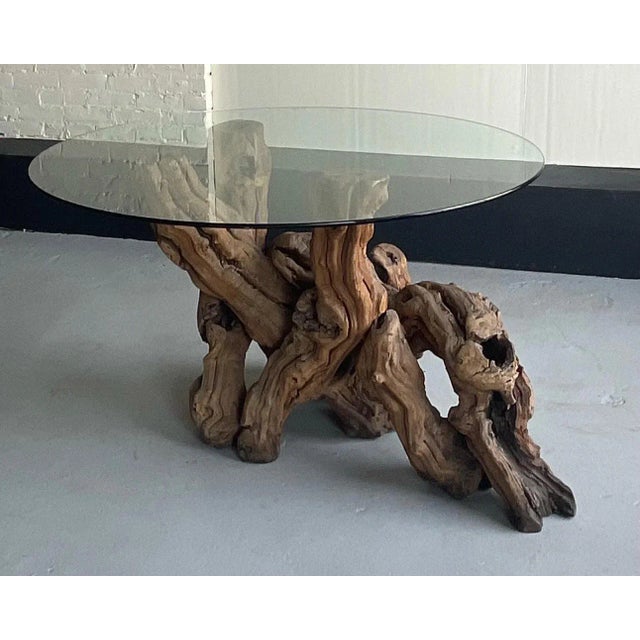Mid-Century Modern 1980s Vintage Burl Wood Root Table With Glass Top For Sale - Image 3 of 7