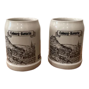 Vintage Original Stoneware Stein Beer Mugs Coburg - Bavaria Kapp Artist Signed- a Pair