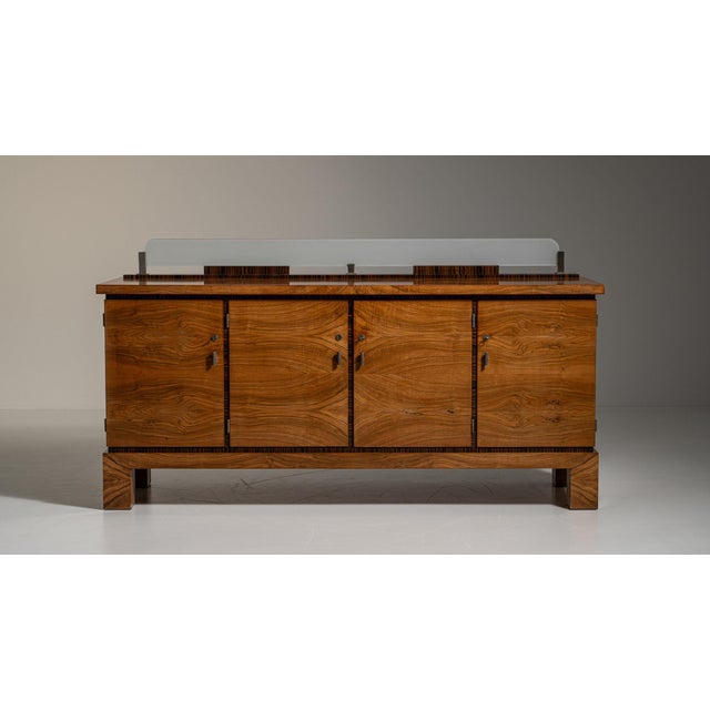 1930-1939 Germany Rich Walnut Brown Glass-Top Walnut Sideboard For Sale - Image 10 of 11