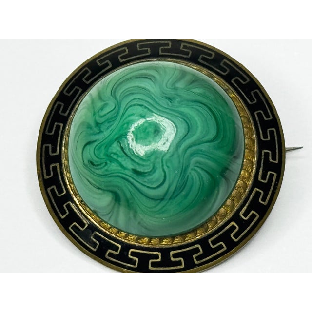 Beautiful Malachite & Greek Key Enamel Brooch, c.1865 – Neoclassical Revival For Sale - Image 9 of 16