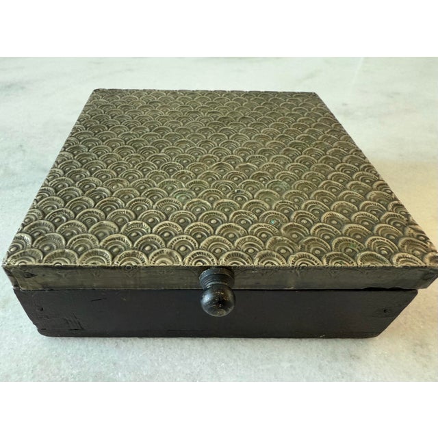 Vintage Metal and Wood Coasters and Storage Box For Sale - Image 4 of 13