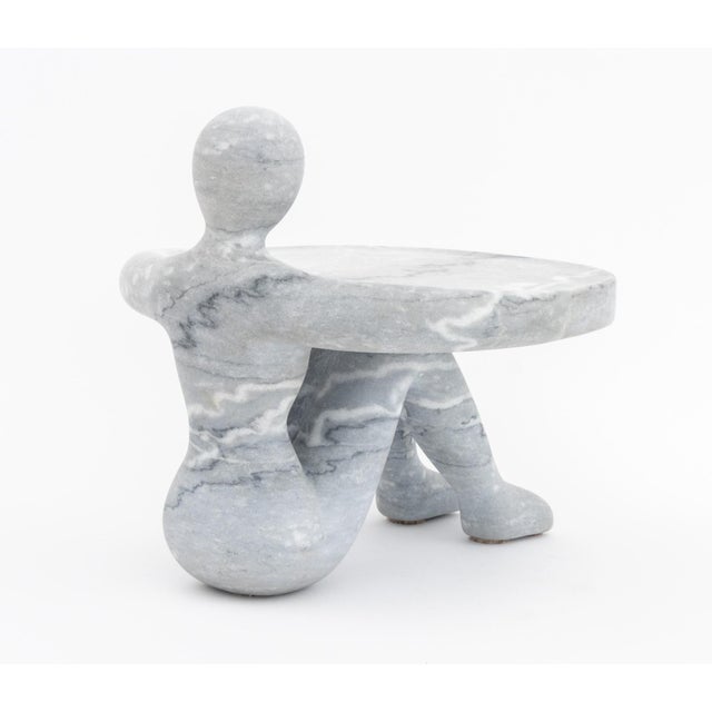 Late 20th Century Gray Marble Seated Figure Form Cake Stand For Sale - Image 5 of 7