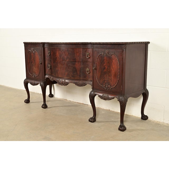 English Romweber Antique Chippendale Flame Mahogany Serpentine Front Sideboard Credenza, Circa 1920s For Sale - Image 3 of 13