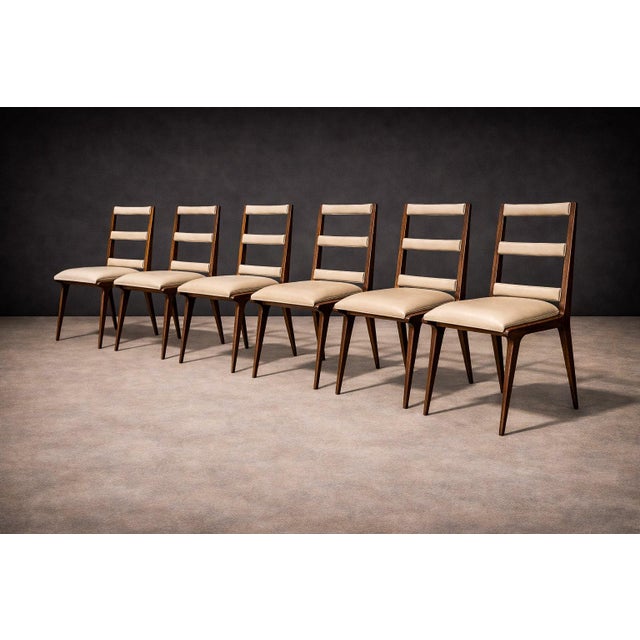 Set of Six Chairs in Hardwood & Beige Leather, Unknown, 1950s For Sale - Image 12 of 12
