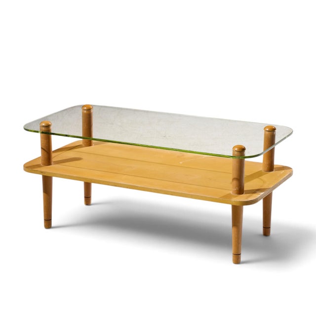 Mid-Century Modern Gilbert Rhode Style Mid Century Walnut and Glass Coffee Table For Sale - Image 3 of 9