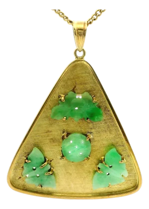 Vintage Carved Jade Pendant in 14k Gold, Signed Larry