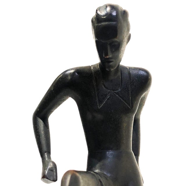 Soccer Player, German Art Deco Patinated Bronze Sculpture, ca. 1930’s For Sale - Image 11 of 12