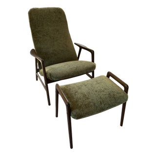 Set of Scandinavian Lounge Chair and Ottoman by Alf Svensson, 1960s For Sale