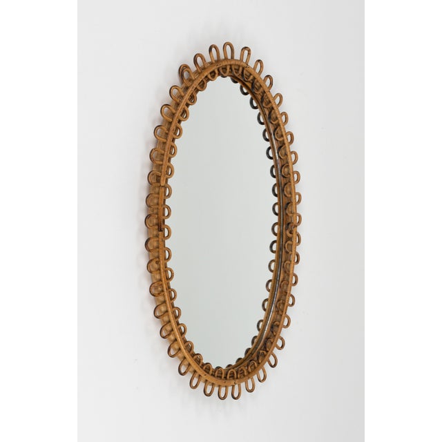Midcentury Rattan and Bamboo Oval Wall Mirror Franco Albini Style, Italy 1960s by Franco Albini For Sale - Image 12 of 14