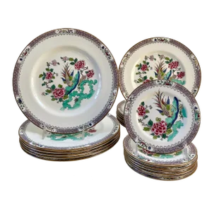 Crown Staffordshire Chinoiserie Porcelain Rock Bird Dinner Plates - Set of 22