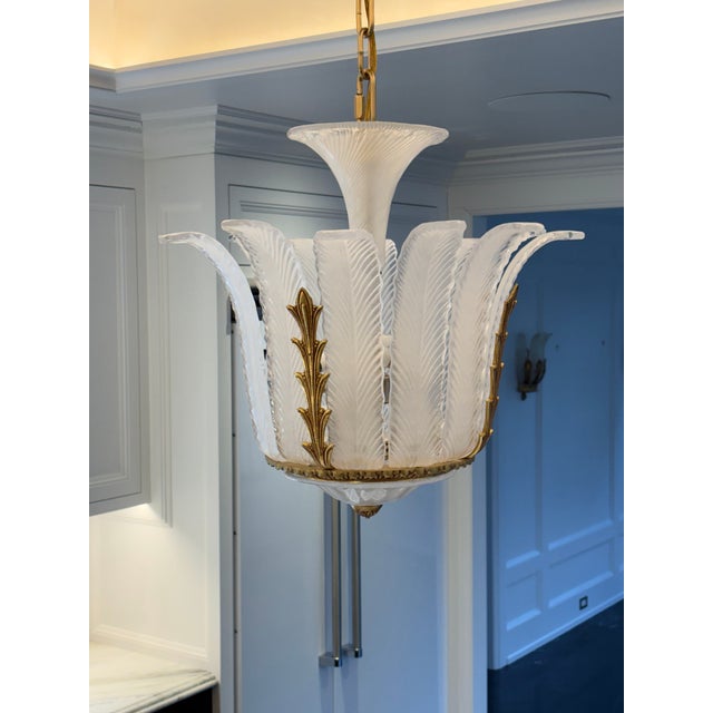 Venetian Glass Two Light Pendants with Casted Bronze by Mariner of Spain. Handblown glass elements with frosted / clear...