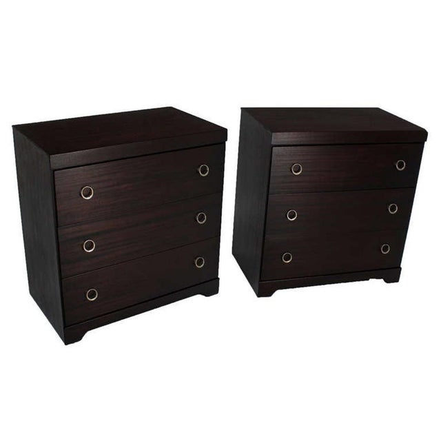 Tommi Parzinger Pair Ebonized Mahogany Mid Century Modern Deco Style Bachelor Chest Dresser MINT For Sale - Image 4 of 8