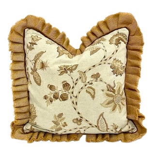 Vintage Warm Neutrals Floral Provençal Pillow For Sale