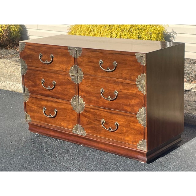Campaign Rare Vintage Henredon Campaign 6 Drawer Chinoiserie Pan Asian Dresser For Sale - Image 3 of 8