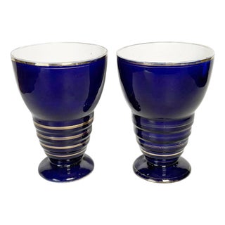 Vintage French Blue Vases in Ceramic, 1960, Set of 2 For Sale