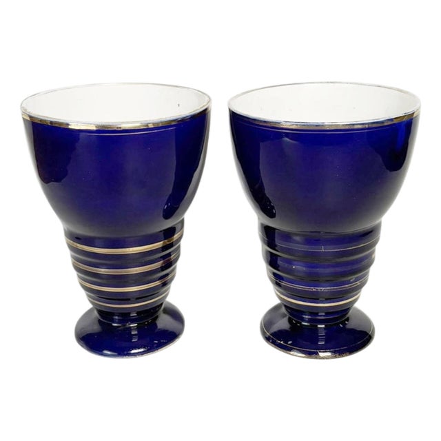 Vintage French Blue Vases in Ceramic, 1960, Set of 2 For Sale