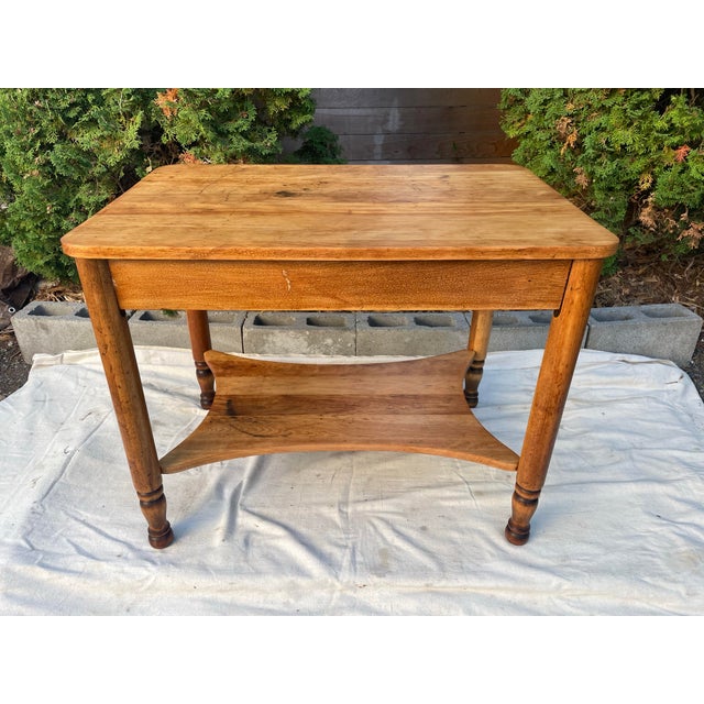 Antique American Farmhouse Work Table With Drawer, Turned Legs For Sale - Image 4 of 10